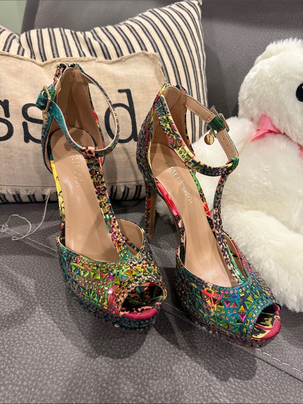 Thalia Sodi Multicolor Studded T-Strap Platform Heels
